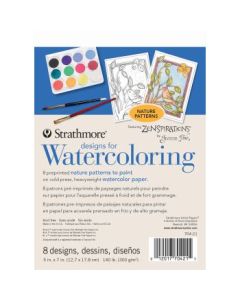 Strathmore Designs For Watercoloring - Nature 5'' x 7'' Natural White Fine Grain 300 GSM Short Side Glue Pad of 8 Sheets