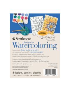 Strathmore Designs For Watercoloring - Flower 5'' x 7'' Natural White Fine Grain 300 GSM Short Side Glue Pad of 8 Sheets