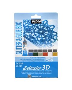 Pebeo Setacolor 3D - Set of 1 Glue (20 ml Tube) and 6 Glitter Powders