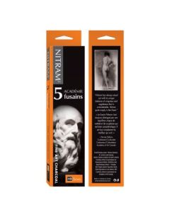 NITRAM Academie Fusains - Medium - HB - Box of 5 Medium Natural Charcoal Sticks - Square - 5 mm x 5 mm x 15 cm