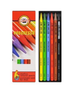 Koh-I-Noor Progresso Woodless Artist's Coloured Pencils - Set of 6 Assorted Colours