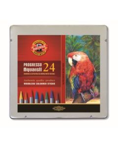 Koh-I-Noor Progresso Woodless Artist's Water Soluble Coloured Pencils - Set of 24 Assorted Colours in Tin Box