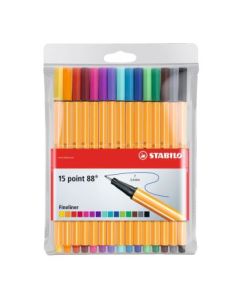 Stabilo Point 88 - Fineliner Pens - Wallet of 15 ( 10 Assorted Colours + 5 Neon Colours )