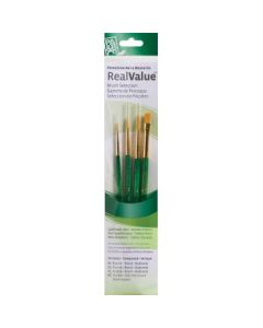 Princeton Real Value Brush Set of 4 - Synthetic Hair - Golden Taklon - Round 1, 3 & 5, Shader 6 - Short handle