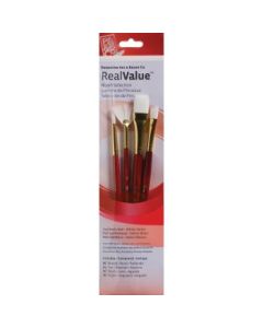 Princeton Real Value Brush Set of 4 - Synthetic Hair - White Taklon - Round 6, Fan 2, Wash 5/8, Angular 3/8 - Short handle