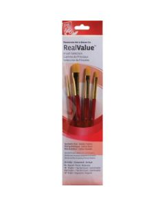 Princeton Real Value Brush Set of 4 - Synthetic Hair - Golden Taklon - Round 2, Shader 6 & 10, Angular 1/2 - Short handle