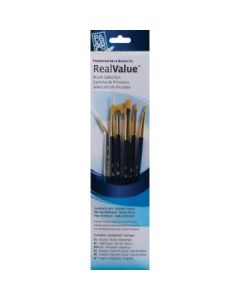 Princeton Real Value Brush Set of 6 - Synthetic Hair - Golden Taklon - Round 2, Tight Spot 0, Fan 2/0, Shader 2 & 6, Angular 1/8 - Short handle