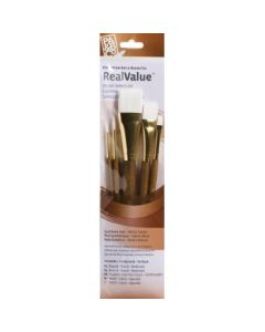 Princeton Real Value Brush Set of 5 - Synthetic Hair - White Taklon - Round 1 & 4, Shader 6, Wash 5/8 & 1 - Short handle