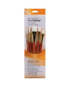 Princeton Real Value Brush Set of 5 - Synthetic Hair - White Taklon - Round 8, Liner 2, Angle Shader 1/2, Wash 1/2 & 3/4 - Short handle