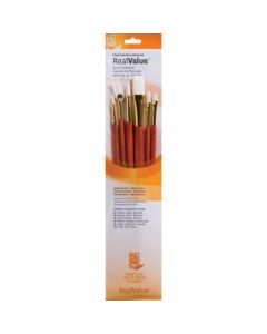 Princeton Real Value Brush Set of 6 - Synthetic Hair - White Taklon - Round 2 & 6, Fan 2, Filbert 4, Angular 4, Flat 10 - Long Handle