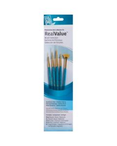 Princeton Real Value Brush Set of 5 - Synthetic Hair - Golden Taklon - Round 3/0 & 3, Liner 20/0, Fan 12/0, Angle Shader 0 - Short handle