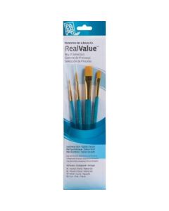 Princeton Real Value Brush Set of 4 - Synthetic Hair - Golden Taklon - Round 1 & 4, Wash 1/4, Flat 1/2 - Short handle