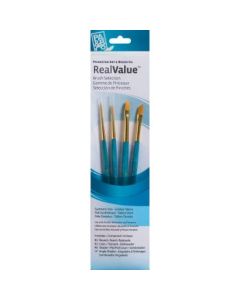 Princeton Real Value Brush Set of 4 - Synthetic Hair - Golden Taklon - Round 3, Liner 2,  Shader 6, Angle Shader 1/4 - Short handle