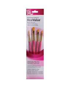 Princeton Real Value Brush Set of 4 - Synthetic Hair - Golden Taklon - Round 4, Shader 4, 6 & 10 - Short handle