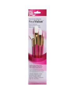 Princeton Real Value Brush Set of 4 - Synthetic Hair - White Taklon - Round 4, Fan 2, Filbert 6, Flat 10 - Short handle