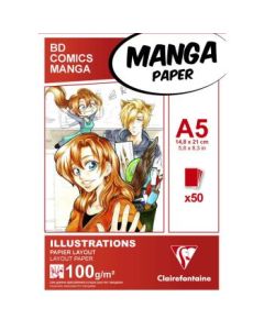 Clairefontaine - Fine Art Manga Illustration - Glued - Layout Paper Pad - A5 (148 mm x 210 mm or 5.8" x 8.3") White Smooth Surface - 100 GSM - Pad of 50 Sheets