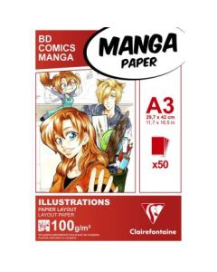 Clairefontaine - Fine Art Manga Illustration - Glued - Layout Paper Pad - A3 (297 mm x 420 mm or 11.7" x 16.5") White Smooth Surface - 100 GSM - Pad of 50 Sheets