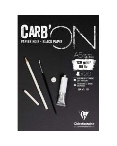 Clairefontaine - Fine Art Carb'ON - Glued - Drawing & Sketching Pad - A5 (163 mm x 210 mm or 6.4" x 8.3") Black Fine Grain Surface - 120 GSM - Pad of 20 Sheets