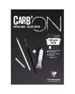 Clairefontaine - Fine Art Carb'ON - Glued - Drawing & Sketching Pad - A2 (420 mm x 594 mm or 16.5" x 23.38") Black Fine Grain Surface - 120 GSM - Pad of 20 Sheets