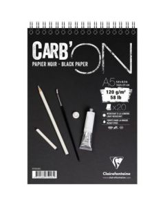 Clairefontaine - Fine Art Carb'ON - Wirebound - Drawing & Sketching Pad - A5 (163 mm x 210 mm or 6.4" x 8.3") Black Fine Grain Surface - 120 GSM - Pad of 20 Sheets