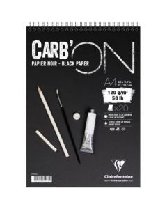 Clairefontaine - Fine Art Carb'ON - Wirebound - Drawing & Sketching Pad - A4+ (225 mm x 297 mm or 8.9" x 11.7") Black Fine Grain Surface - 120 GSM - Pad of 20 Sheets