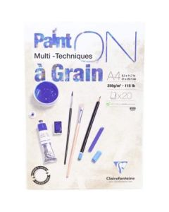 Clairefontaine - Paint'ON Multi-Technique A Grain - Glued - Mixed Media Paper Pad - A4 (210 mm x 297 mm or 8.3" x 11.7") White Medium Grain + Smooth Surface - 250 GSM - Pad of 20 Sheets