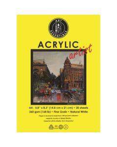 Art Essentials Arcylic Artist A5 (14.8 cm x 21 cm) Natural White Fine Grain 360 GSM 100% Cellulose Paper, Polypack of 20 Sheets