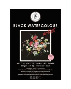 Art Essentials Black Artist Watercolour Paper - Fine Grain 320 GSM - A3 - Polypack of 5 + 1 Free Sheets