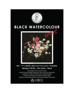 Art Essentials Black Artist Watercolour Paper - Fine Grain 320 GSM - A2+ (43.3 x 30.8 cm) - Pack of 10 Sheets