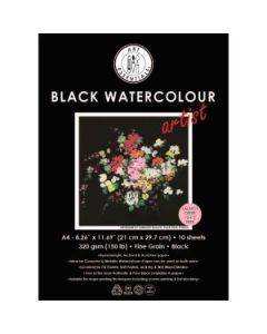 Art Essentials Black Artist Watercolour Paper - Fine Grain 320 GSM - A4 - Polypack of 10 + 2 Free Sheets