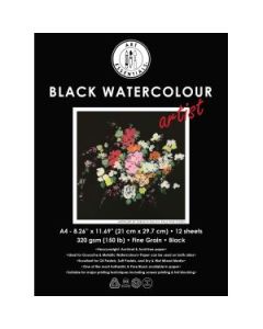 Art Essentials Black Artist Watercolour Paper - Fine Grain 320 GSM - A4 - Pad of 12 Sheets