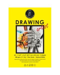 Art Essentials Drawing Artist A3 (29.7 cm x 42 cm) Natural White Fine Grain 180 GSM Paper, Polypack of 5 Sheets