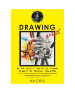 Art Essentials Drawing Artist A4 (21 cm x 29.7 cm) Natural White Fine Grain 180 GSM Paper, Polypack of 10 Sheets