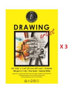 Art Essentials Drawing Artist A4 (21 cm x 29.7 cm) Natural White Fine Grain 180 GSM Paper, Polypack of 30 Sheets