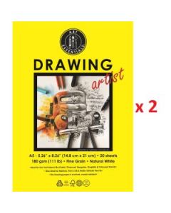 Art Essentials Drawing Artist A5 (14.8 cm x 21 cm) Natural White Fine Grain 180 GSM Paper, Polypack of 40 Sheets