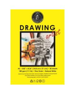 Art Essentials Drawing Artist A5 (14.8 cm x 21 cm) Natural White Fine Grain 180 GSM Paper Short- Side Glued, Pad of 30 Sheets