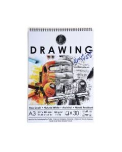 Art Essentials Drawing Artist A3 (29.7 cm x 42 cm) Natural White Fine Grain 180 GSM Paper Short- Side Glued, Spiral Pad of 30 Sheets