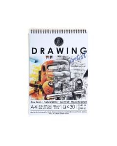 Art Essentials Drawing Artist A4 (21 cm x 29.7 cm) Natural White Fine Grain 180 GSM Paper Short- Side Glued, Spiral Pad of 30 Sheets