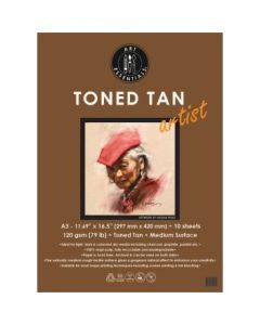 Art Essentials Toned Tan Artist Sketching Paper - Medium Surface 120 GSM - A3 - Polypack of 10 Sheets