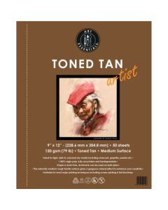 Art Essentials Toned Tan Artist Sketching Paper - Medium Surface 120 GSM - 22.8 x 30.4 cm or 9 x 12" - Pad of 50 Sheets