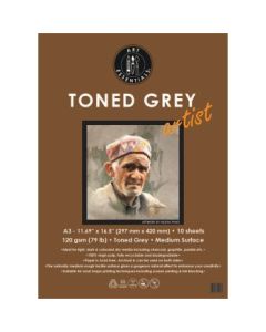 Art Essentials Toned Grey Artist Sketching Paper - Medium Surface 120 GSM - A3 - Polypack of 10 Sheets