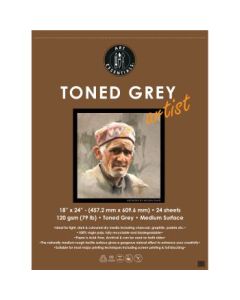 Art Essentials Toned Grey Artist Sketching Paper - Medium Surface 120 GSM - 45.7 x 60.9 cm or 18 x 24" - Pad of 24 Sheets