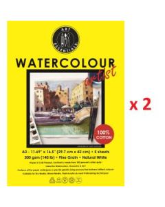 Art Essentials Watercolour Artist A3 (29.7 cm x 42 cm) Natural White Fine Grain / Cold Press 300 GSM 100% Cotton Paper, Polypack of 10 Sheets