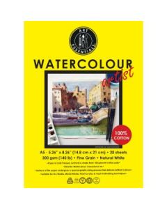 Art Essentials Watercolour Artist A5 (14.8 cm x 21 cm) Natural White Fine Grain / Cold Press 300 GSM 100% Cotton Paper, Polypack of 20 Sheets