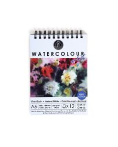 Art Essentials Watercolour Artist A6 (10.5 cm x 14.8 cm) Natural White Fine Grain / Cold Press 300 GSM Paper Short- Side Glued, Spiral Pad of 12 Sheets