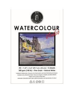 Art Essentials Watercolour Studio A3 (29.7 cm x 42 cm) Natural White Cold Press / Medium Surface 300 GSM Paper, Polypack of 5 Sheets