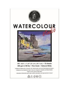 Art Essentials Watercolour Studio A4 (21 cm x 29.7 cm) Natural White Cold Press / Medium Surface 300 GSM Paper, Polypack of 10 Sheets