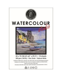 Art Essentials Watercolour Studio Imperial (55 cm x 75 cm) Natural White Cold Press / Medium Surface 300 GSM Paper, Pack of 10 Sheets