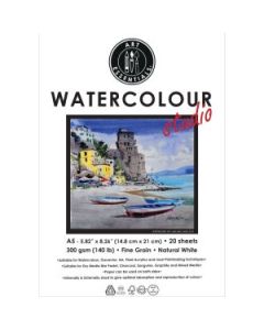 Art Essentials Watercolour Studio A5 (14.8 cm x 21 cm) Natural White Cold Press / Medium Surface 300 GSM Paper, Polypack of 20 Sheets