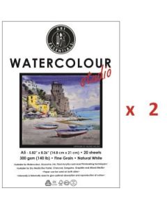 Art Essentials Watercolour Studio A5 (14.8 cm x 21 cm) Natural White Cold Press / Medium Surface 300 GSM Paper, 2 Pads of 20 Sheets